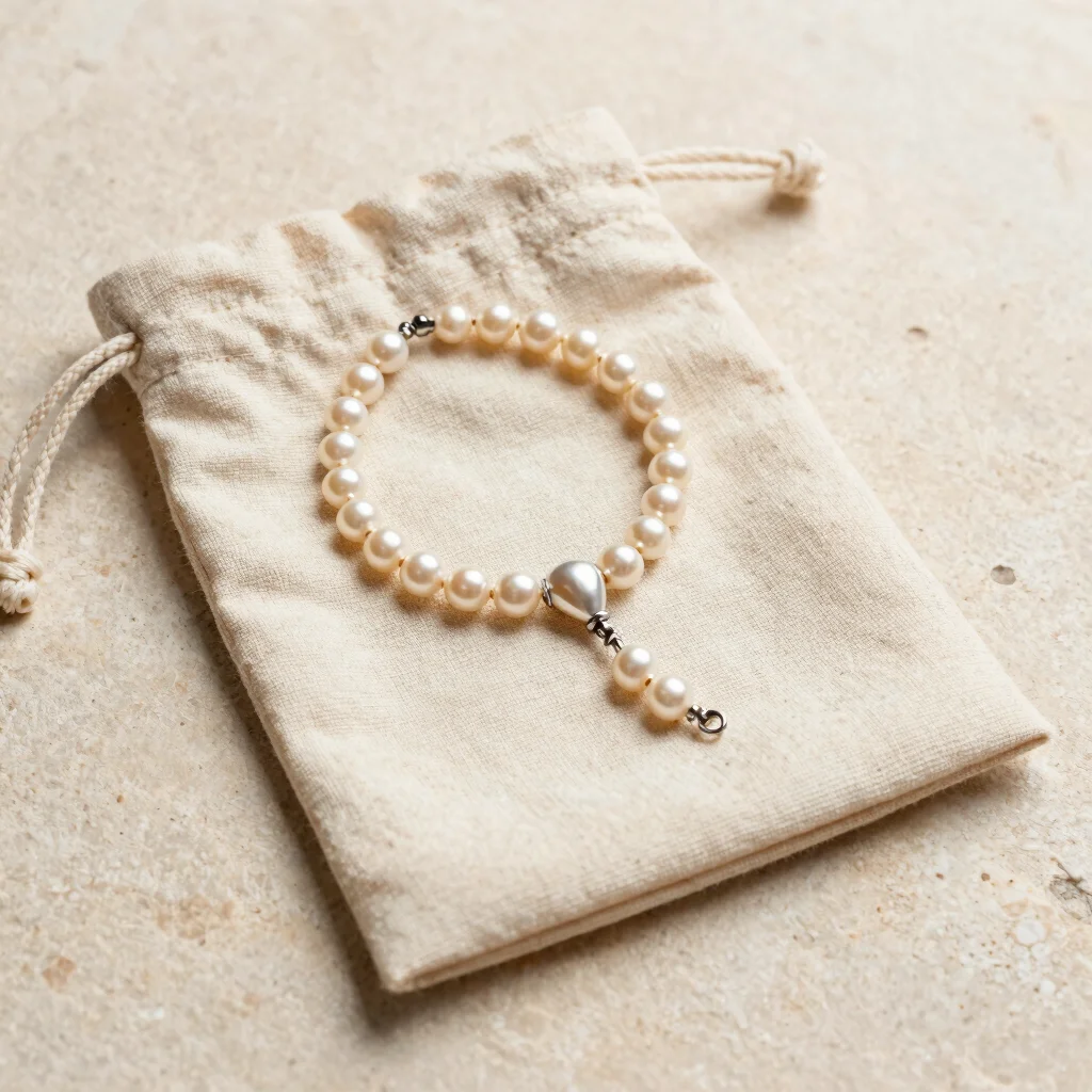 Pearl Rosary Bracelet in Linen Pouch